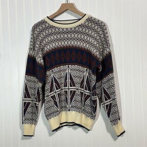 Vintage Neil Martin Sweater L Geometric Knit Made in Korea 90s Ski Lodge Dadcore